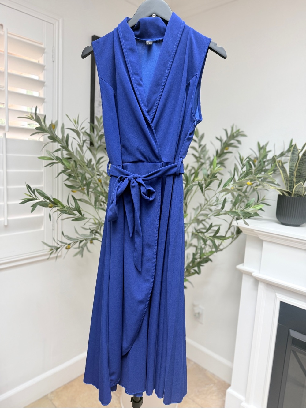 SHEIN Royal Blue Sleeveless Wrap Midi Dress